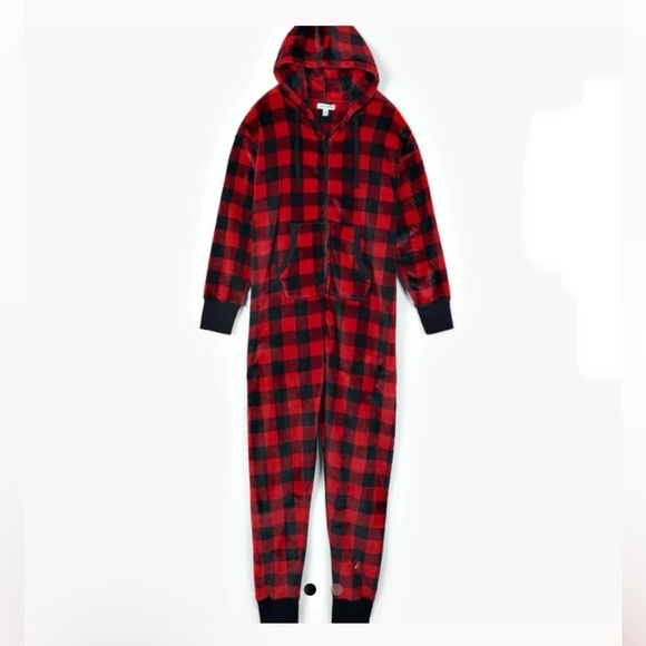 Totally Pink Other - Totally Pink Buffalo Plaid Fleece Hooded Onesie Buffalo Women’s Size Large